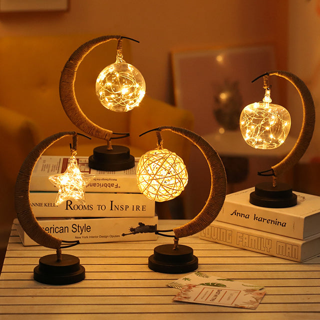 Lunar Maan en Ster Lamp – koperdraad maan en sterren lamp