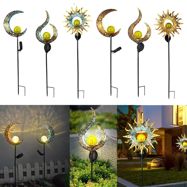 Outdoor Wrought Iron Ground Plug Solar Lawn Lamp Retro Hollow Courtyar