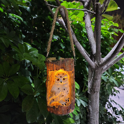 Resin Solar Stump Owl Lawn Night Light