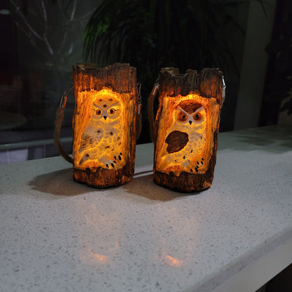 Resin Solar Stump Owl Lawn Night Light
