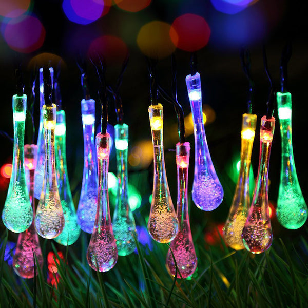 LED Outdoor Water Drops Solar Lamp String Lights LED Fairy Holiday Chr