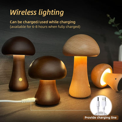 Houten Schattige Paddenstoel LED Nachtlamp met Aanraakschakelaar