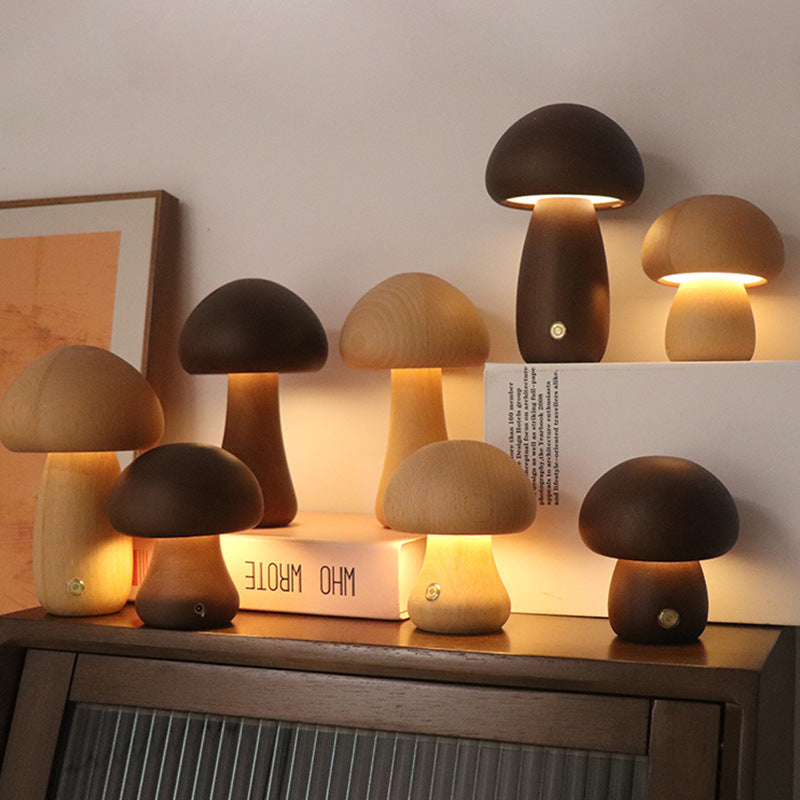 Houten Schattige Paddenstoel LED Nachtlamp met Aanraakschakelaar