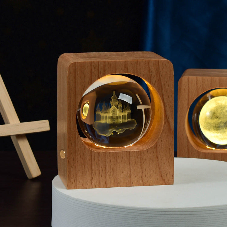 Beukenhouten Kristallen Bal Nachtlamp 3D Lasergravure