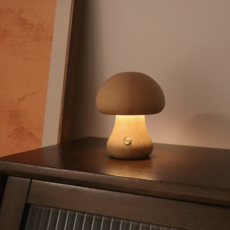 Houten Schattige Paddenstoel LED Nachtlamp met Aanraakschakelaar