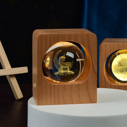 Beukenhouten Kristallen Bal Nachtlamp 3D Lasergravure