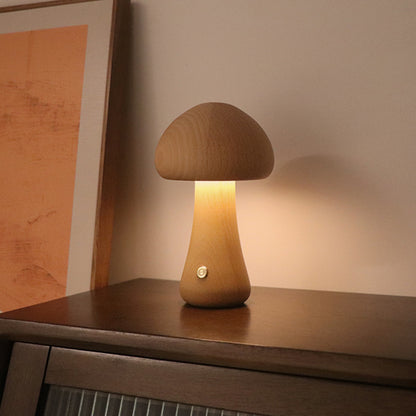 Houten Schattige Paddenstoel LED Nachtlamp met Aanraakschakelaar